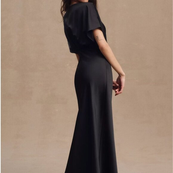 BHLDN / Anthropologie Leila Deep-V Flutter-Sleeve Satin A-Line Gown - Picture 3 of 5
